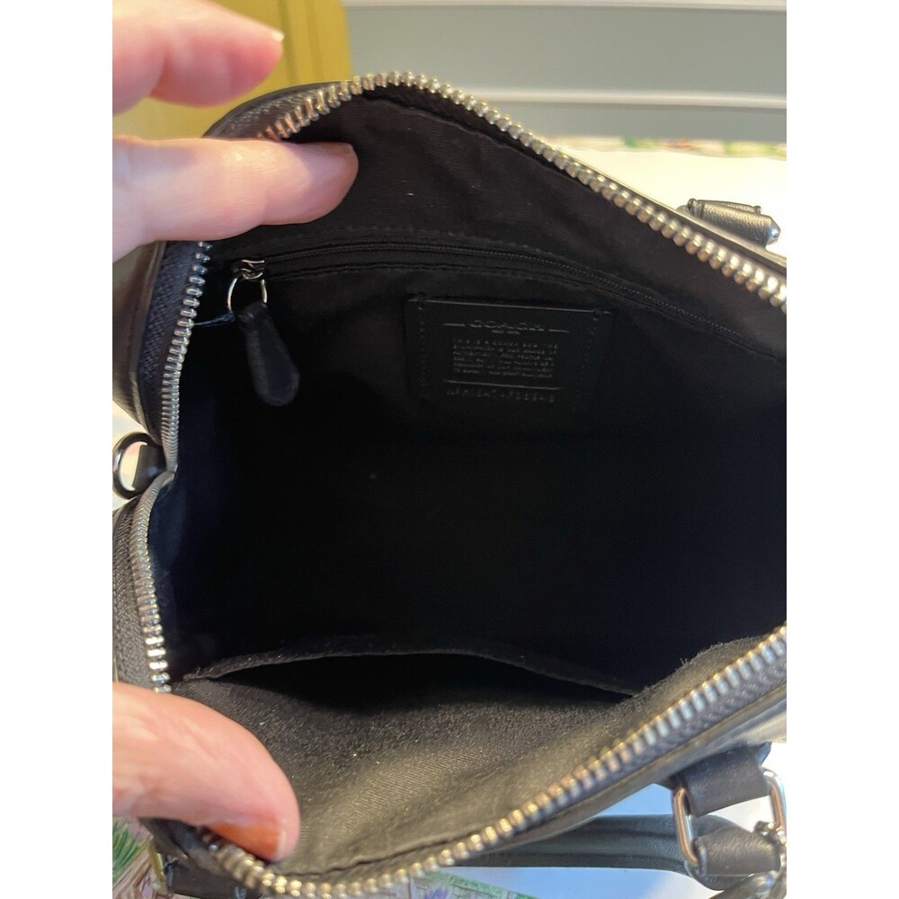 Coach Mini Bennett Black White Plaid Crossed Grain Leather Satchel - Picture 11 of 16